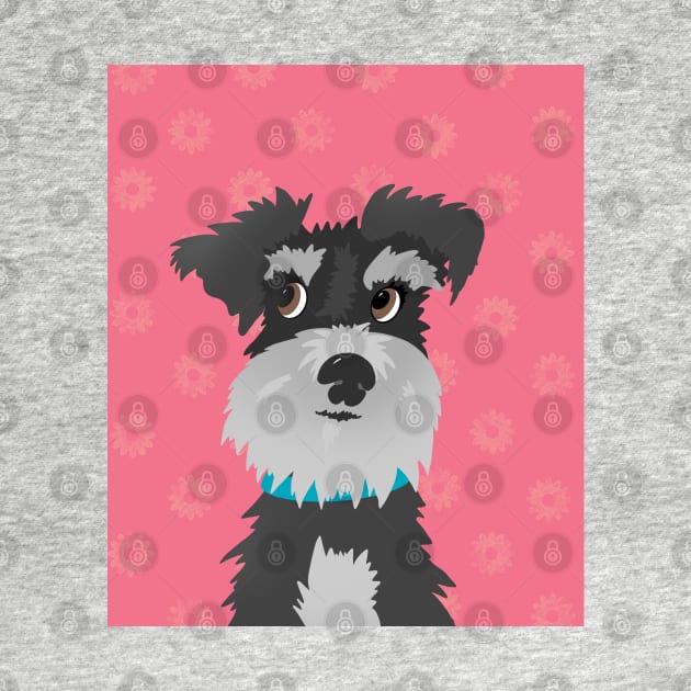 Salt and Pepper Miniature Schnauzer Dog with Pink Daisies by NattyDesigns